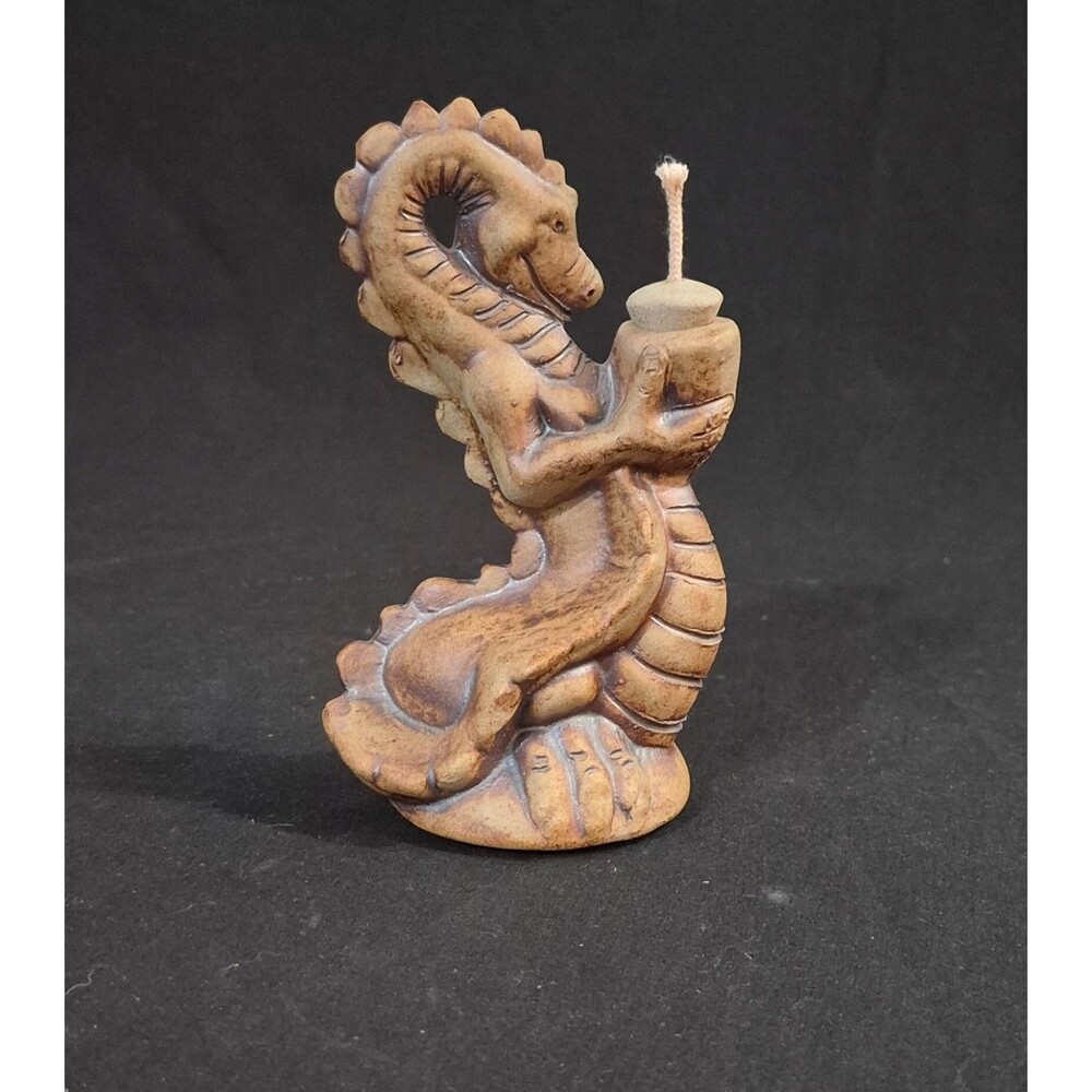 Vintage Clay Whimsical Dragon Incense Burner - Hand Made -Signed 1984